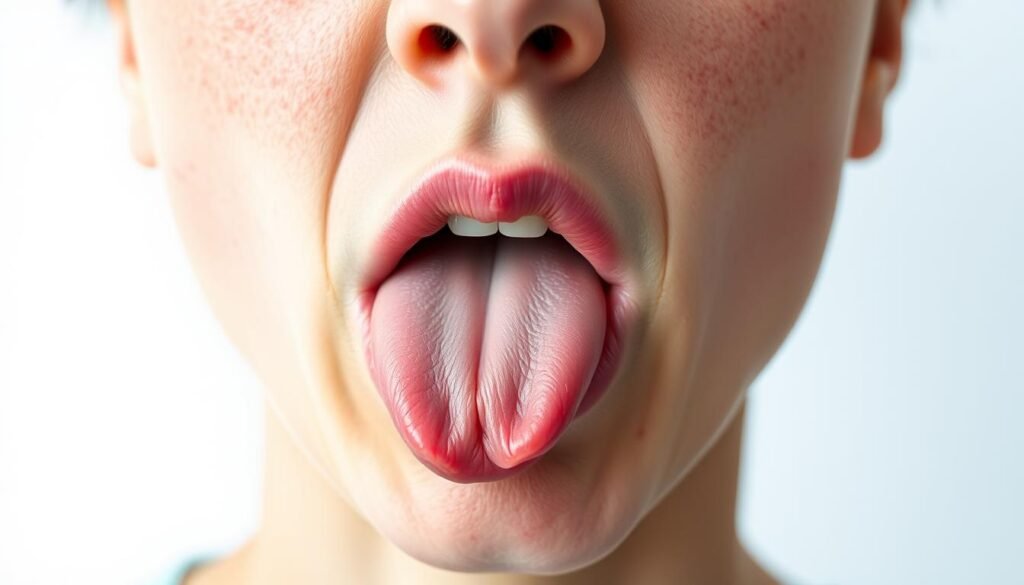 A realistic close-up view of various food allergy symptoms, including a swollen tongue, itchy rash, and facial flushing, all captured in soft, natural lighting against a clean, white background. The image should convey a sense of concern and discomfort associated with food allergies, while maintaining a clinical, educational tone to align with the article's informative nature. A realistic close-up view of various food allergy symptoms, including a swollen tongue, itchy rash, and facial flushing, all captured in soft, natural lighting against a clean, white background. The image should convey a sense of concern and discomfort associated with food allergies, while maintaining a clinical, educational tone to align with the article's informative nature.